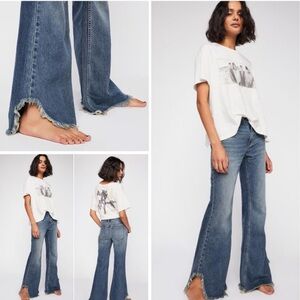 NWOT Free People We The Free Vintage Flare Jeans Raw Split Hem Denim Size 27